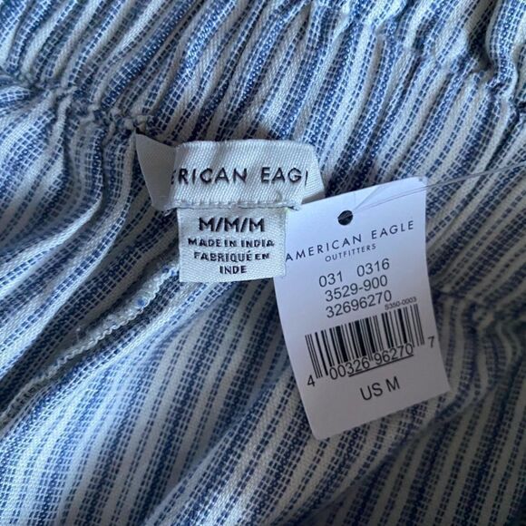 American Eagle Pants Linen Cotton Blend Stripes Drawstring Waist New Size Medium - Picture 9 of 10